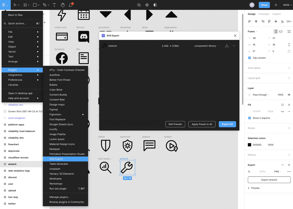 Select the artboard then File, Plugins, and SVG Export.