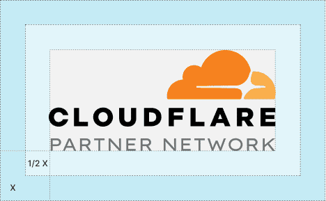 Demostrating the clear space requirements for the vertical Cloudflare Partner Network logo.