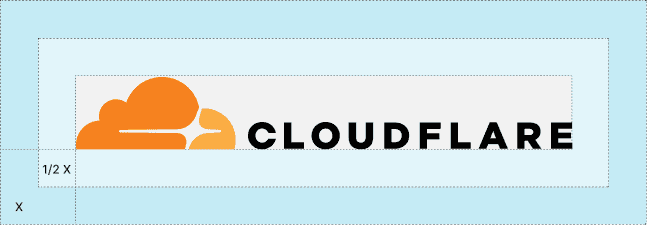 Demostrating the clear space requirements for the horizontal Cloudflare logo.