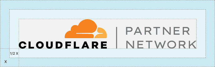 Demostrating the clear space requirements for the horizontal Cloudflare Partner Network logo.