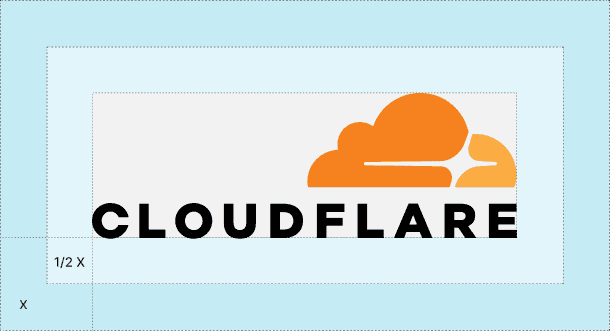 Demostrating the clear space requirements for the vertical Cloudflare logo.