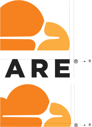 Registered symbol height should equal height of the top arm of the letter "E".